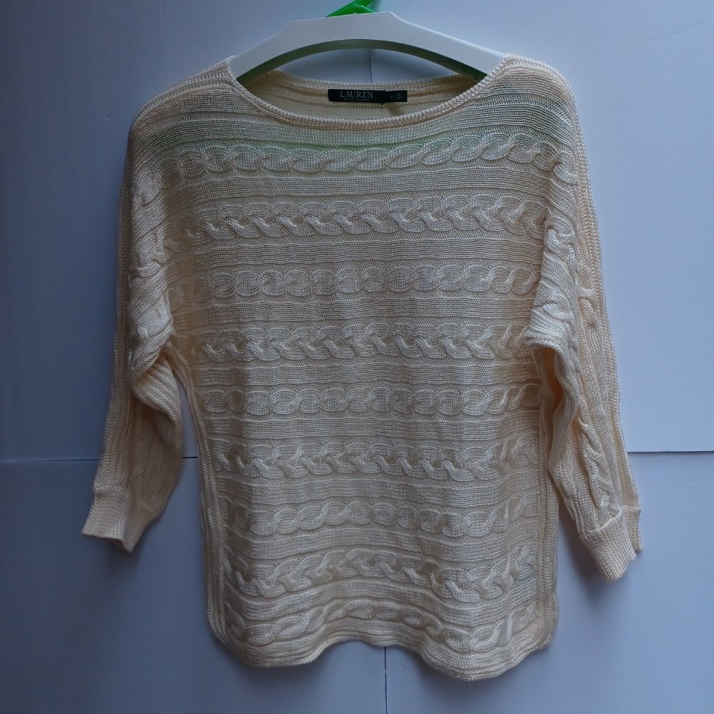 Lauren Ralph Lauren Boat Neck Cable Knit Sweater, Size S